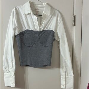 Gianni Bini White Button-Down Shirt with Gray Knit Bustier